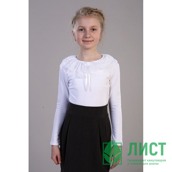 Джемпер для девочки трикотажный (Ликру) длинный рукав цвет белый арт.3021 Флора размерный ряд 36/146-40/158