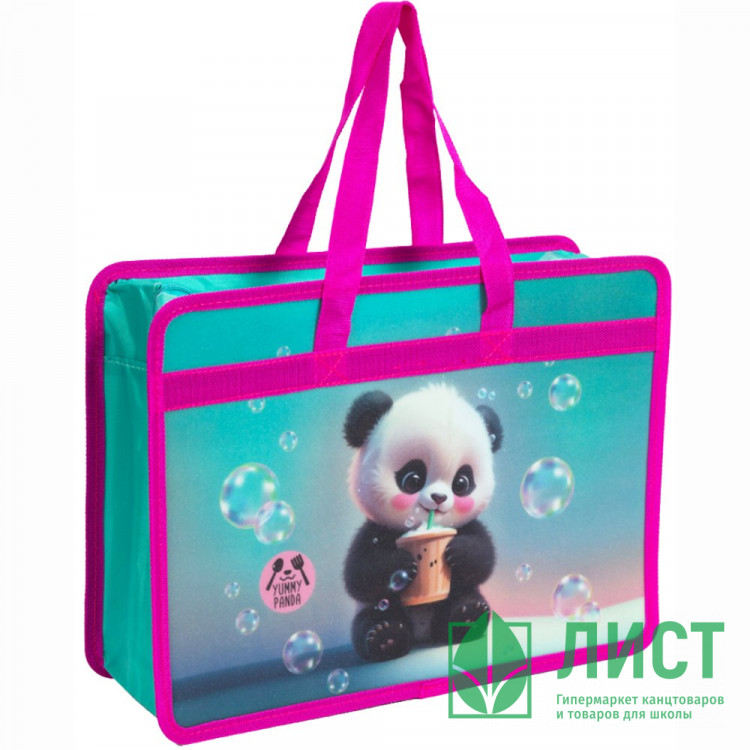 Сумка пластик А4 (deVENTE) на молнии ручка-тесьма Yummy Panda с расширением арт.8057502