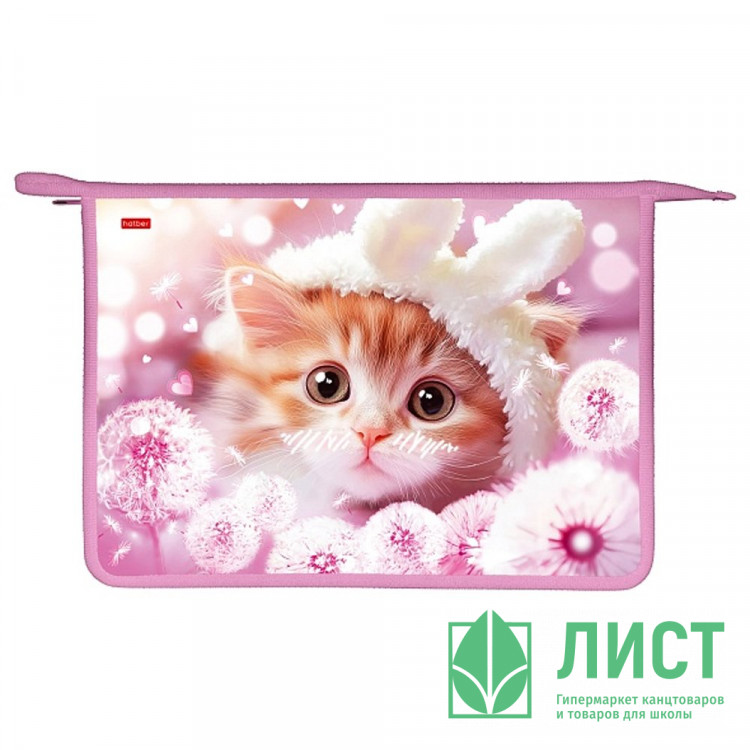 Папка школьная для тетрадей А4 на молнии 2 отделения (Hatber) Мяу-стори арт.AMt_07070