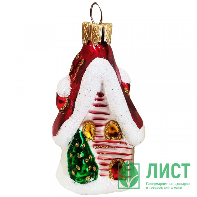 Украшение декоративное стекло 09см "Домик с елочками" п/у арт.ФУ-411/1