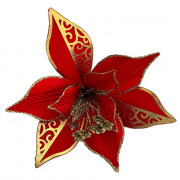 Украшение декор. на клипсе "Цветок. Пуансеттия" 21см цв.красный/золото арт.92434