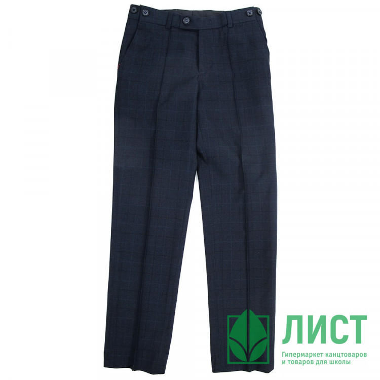 Брюки для мальчика (Praleska) арт. 24342-33 Президент клетка зауженный силуэт размерный ряд 30/122-48/182 цвет синий