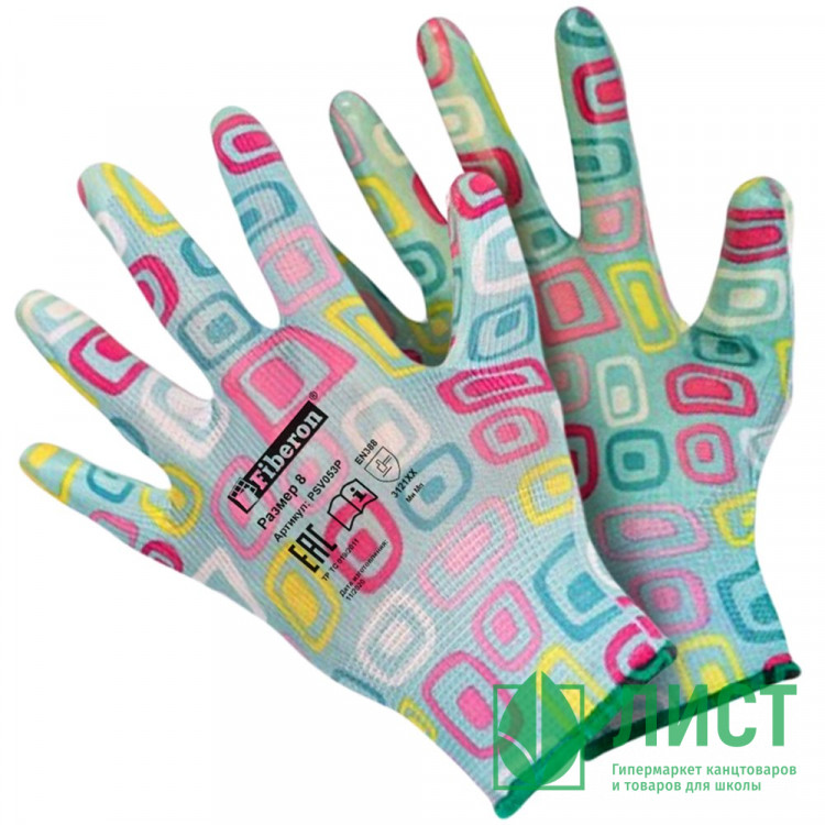 Перчатки "Для садовых работ",  полиэстер, полиуретан, 8(М) разноцветные асс Fiberon арт.PR-PU054