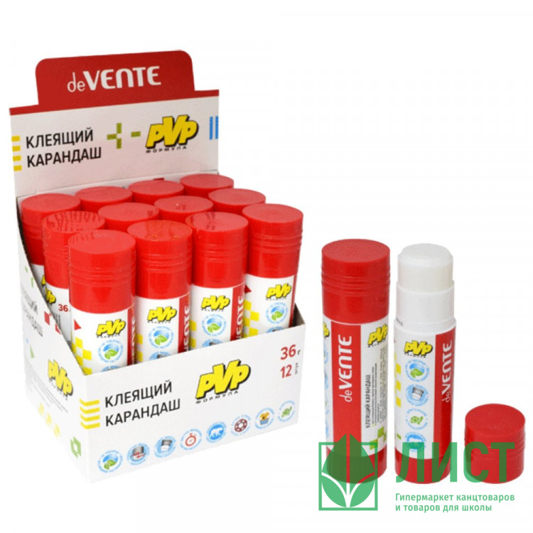 Клей-карандаш 36г deVENTE (быстросохнущий) PVP основа арт.4042038 (Ст.12/324)