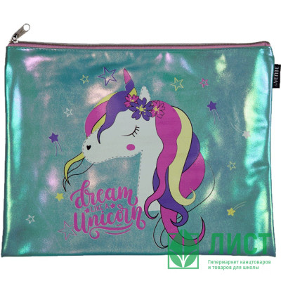 Папка школьная для тетрадей А4 на молнии кожзам (deVENTE) Unicorn с ручкой арт.8053288 Папка школьная для тетрадей А4 на молнии кожзам (deVENTE) Unicorn с ручкой арт.8053288