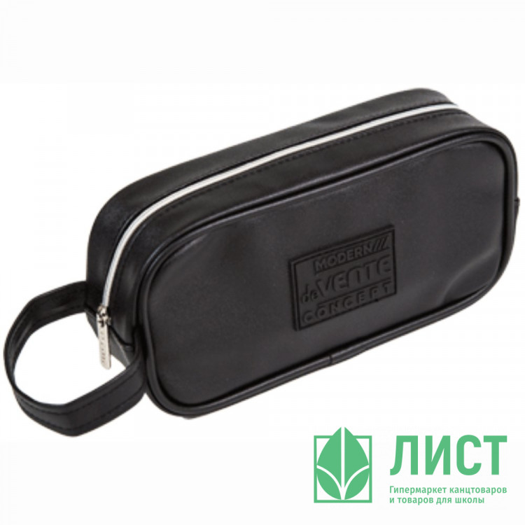 Пенал-косметичка 1 отделение кожзам deVENTE Современная концепция мягкого (Modern Concept Soft) внутренние карманы черный 210x105x55мм арт.7025473