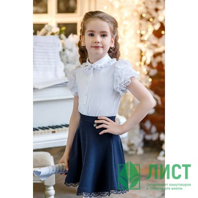 Блузка для девочки (Duwali) короткий рукав цвет синий/белый арт.163627 размер 36/140 Блузка для девочки (Duwali) короткий рукав цвет синий/белый арт.163627 размер 36/140