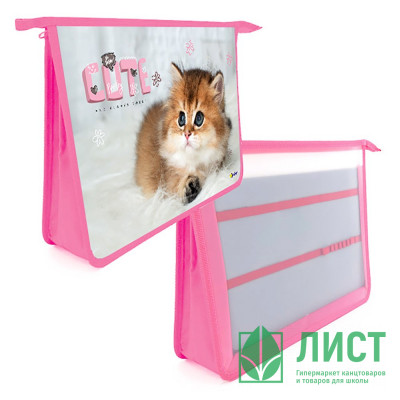 Папка школьная для труда А4 на молнии 2 отделения (Оникс) Cute kitty арт ПТ-Р13 Папка школьная для труда А4 на молнии 2 отделения (Оникс) Cute kitty арт ПТ-Р13