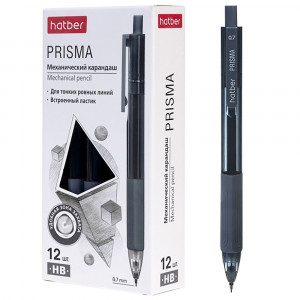 Карандаш механический 0,7мм Hatber Призма (Prisma) с ластиком цвет ассорти арт.MP_085001 (Ст.12)