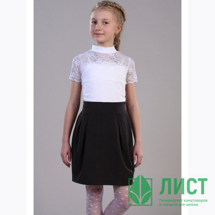 Джемпер для девочки трикотажный (Ликру) короткий рукав цвет белый арт.7052 КАМЕЛИЯ размерный ряд 36/146-42/164