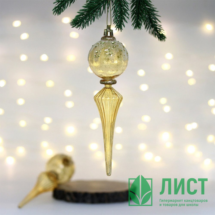 Украшение декор.подвеска пластик "Сосулька. Изящный блеск" 19см 02шт/наб. цв.золото арт.107-6115