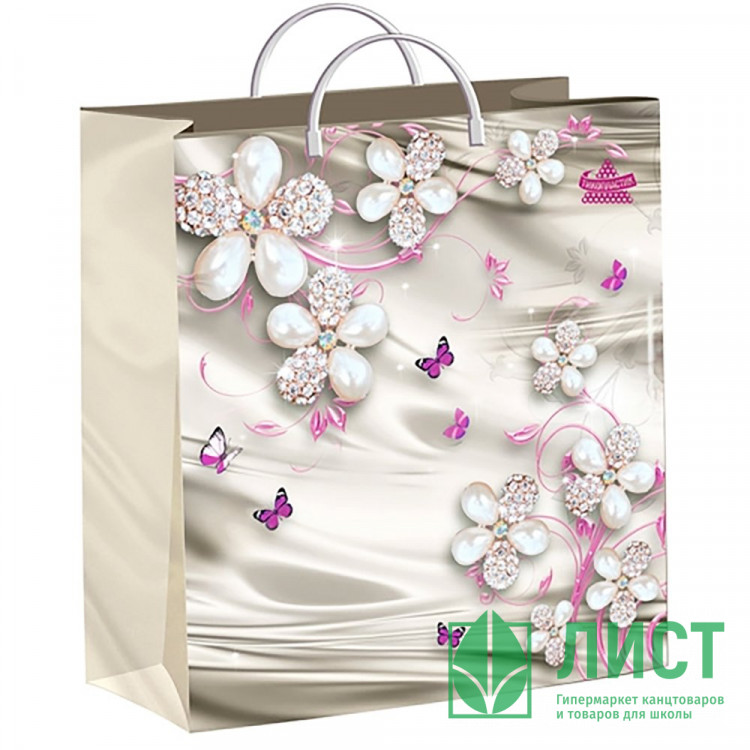 Пакет ПВД с пластиковыми ручками 24*26+10см Жемчужные цветочки