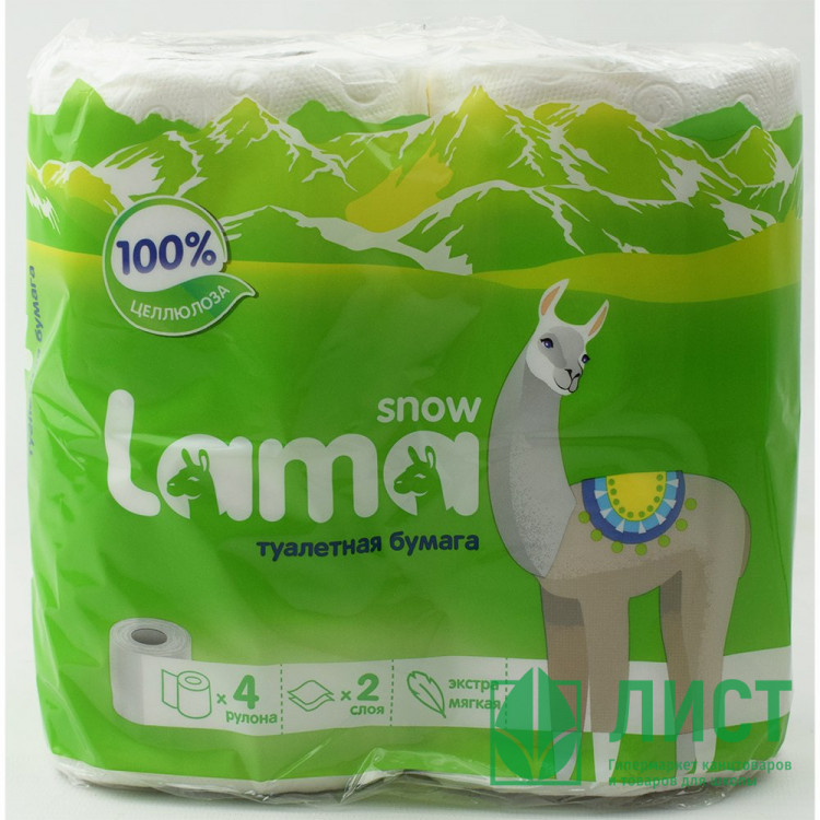 Бумага туалетная 2-слоя втулка 4рулона в упаковке 17,5м Snow Lama