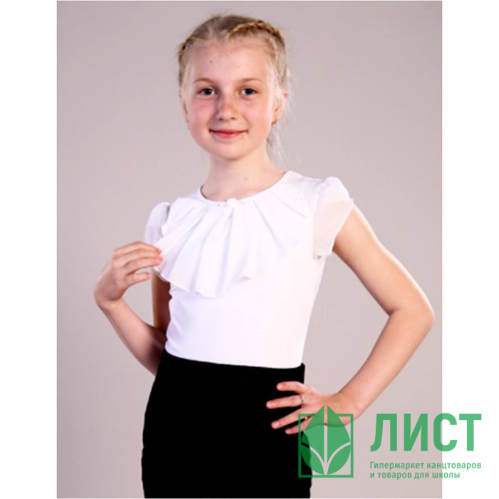 Джемпер для девочки трикотажный (Ликру) короткий рукав цвет белый арт.0043 МИЛЕНУШКА  размерный ряд 36/146-42/164