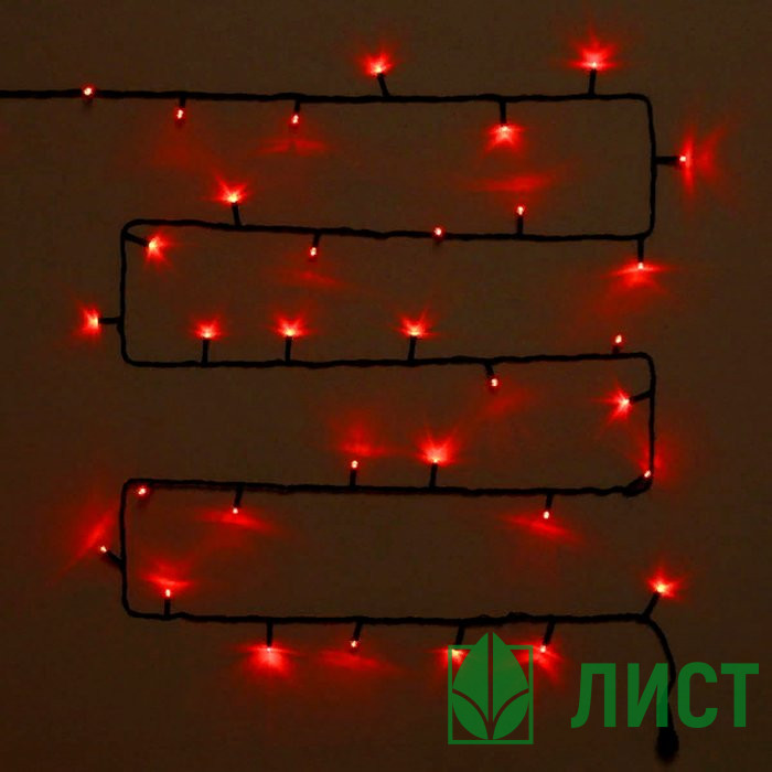 Гирлянда электрическая уличная точечная 15м 180LED цвет красный (темный провод) 8режимов арт. 183-670