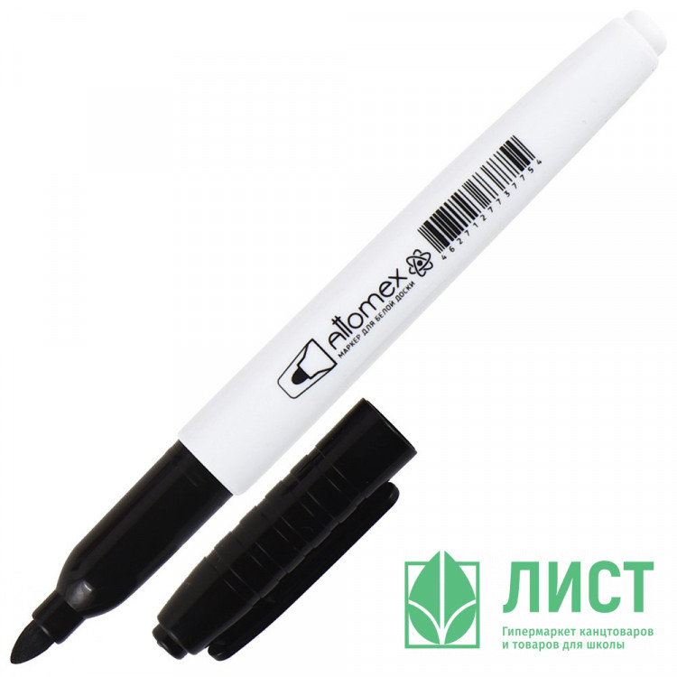Маркер для белой доски "Attomex" круглый корпус с клипом, пулевидный наконечник, ширина линии 3 мм, черный
