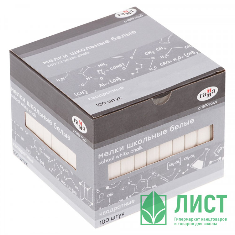 Мел школьный белый 100 штук в упаковке (ГАММА) мягкий, квадратный арт 2308193