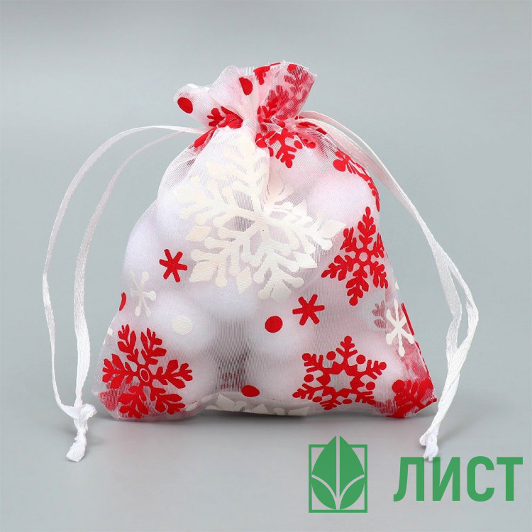 Мешочек д/подарка органза 10*12см "Снежная история" арт.9717607