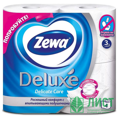 Бумага туалетная 3-слоя втулка 4 рулона в упаковке Zewa Deluxe Бумага туалетная 3-слоя втулка 4 рулона в упаковке Zewa Deluxe