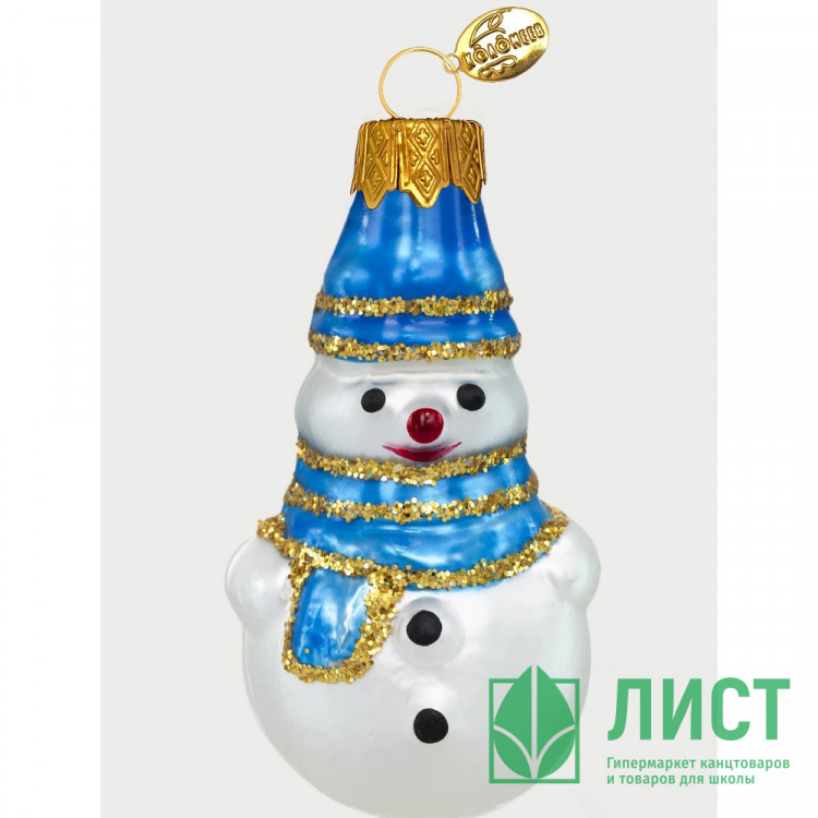 Украшение на ёлку стекло 07см "Снеговик мини" голубой п/у арт.ФУ-76/2
