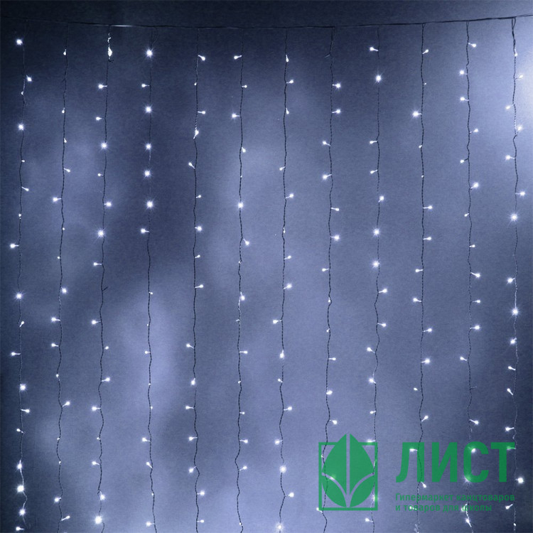 Гирлянда эл.д/улицы занавес Дождь 3*2,5м 480LED (св.провод) цв.белый мерц. IP-65 арт.725-510