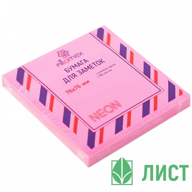 Блок самоклеющийся 76*76 100л  неон малиновая (Attomex) арт.2010915 (Ст.)