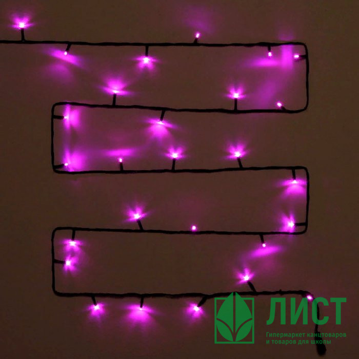 Гирлянда электрическая уличная точечная 15м 180LED цвет розовый (темный провод) 8режимов арт. 183-157