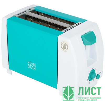 Тостер Homestar, арт. HS-2002, белый/бирюзовый, 750Вт Тостер Homestar, арт. HS-2002, белый/бирюзовый, 750Вт