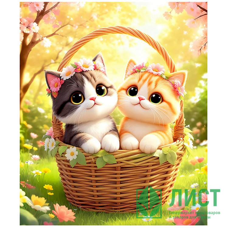 Алмазная мозаика 21х25см (Mazari) Котики частичное заполнение с мольбертом арт.M-12368