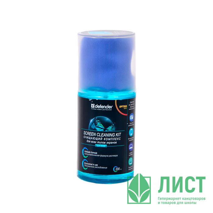 Спрей для чистки экранов Defender,200мл +салфетка из микрофибры (30598)