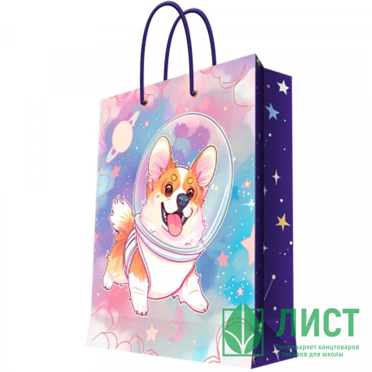 Пакет подароч. бумаж. 17,8*22,9см "Корги_космонавт" арт.96392