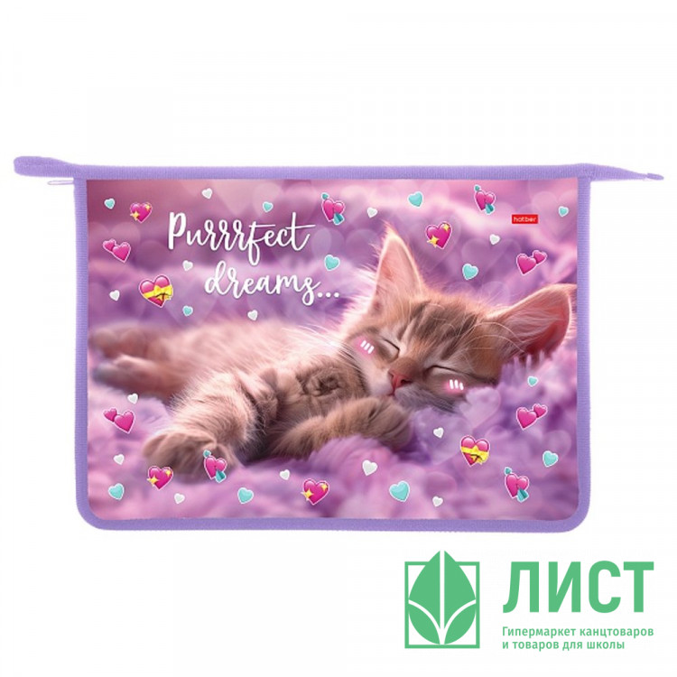 Папка школьная для тетрадей А4 на молнии 1отделение (Hatber) Мяу-стори арт.AMc_03036
