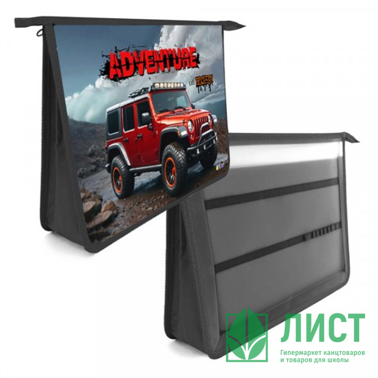 Папка школьная для труда А4 на молнии 2 отделения (Оникс) Внедорожник красный арт ПТ-Р13