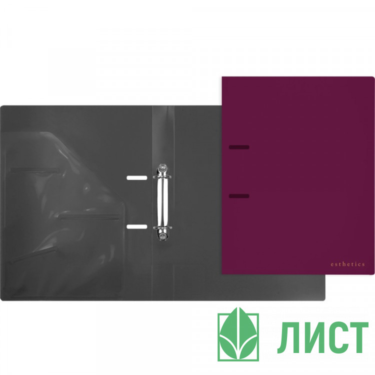 Папка на 2-х кольцах А4 35мм D-30мм пл. 0,8мм Эстетик (Esthetics) deVENTE с внут.карманом бургунди арт.3081519