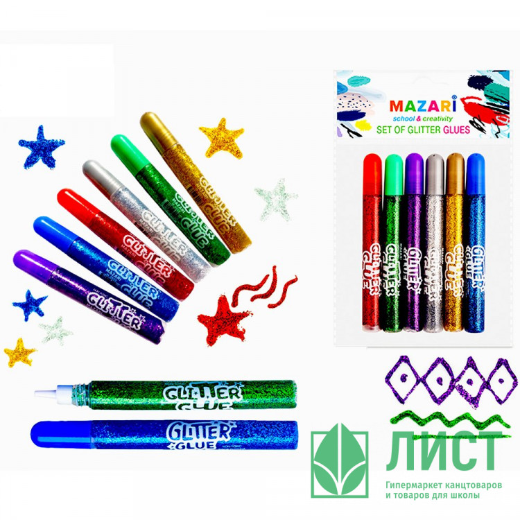 Гель с блестками 6 штук в наборе (Mazari) 15 мл х 6 цветов арт.M-5656