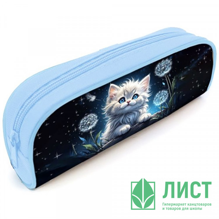 Пенал-косметичка 1 отделение Оникс ПМО 21-20 Котик в одуванчиках 210х80х40мм мягкий арт.87095