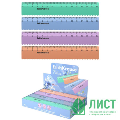 Линейка 15см (ErichKrause) Pastel Bloom волнистый край ассорти арт.61763 Линейка 15см (ErichKrause) Pastel Bloom волнистый край ассорти арт.61763