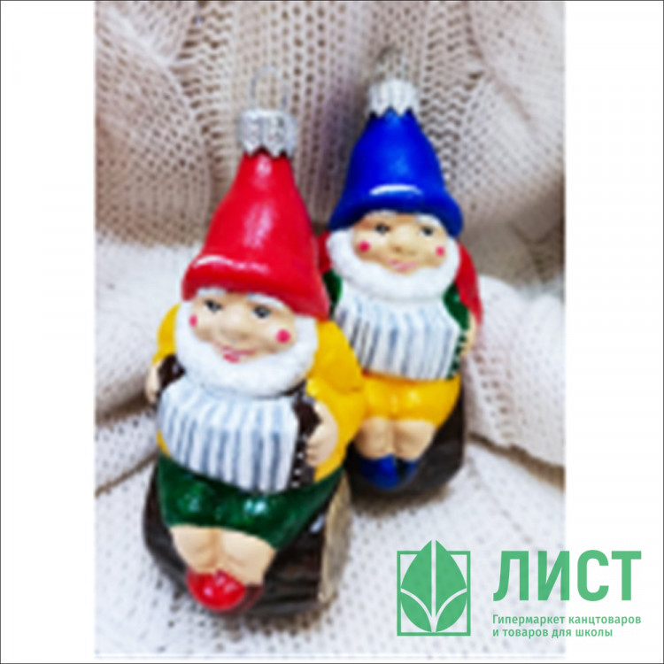 Украшение на ёлку стекло (серия Премиум) 10см "Гном с гармошкой" п/у арт.ФУП4-2202