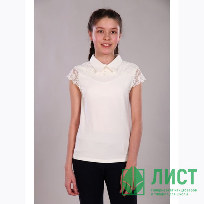 Джемпер для девочки трикотажный (Ликру) короткий рукав цвет голубой арт.7036 МИРАНДА размерный ряд 36/146-42/164