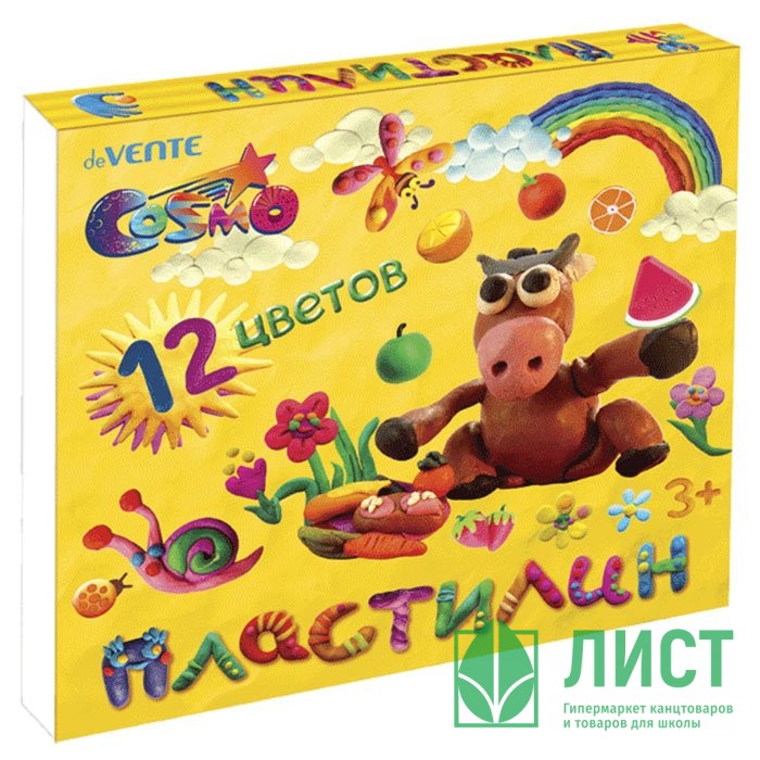 Пластилин 12 цветов 240 грамм (deVENTE) Классический со стеком картонная коробка арт.8042417