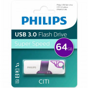 Флеш диск 64GB PHILIPS CITI, USB 3.0, белый/фиолетовый