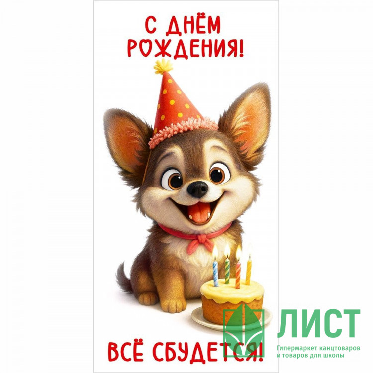 Конверт для денег С Днём рождения! Всё сбудется! УФ-лак глянцевый