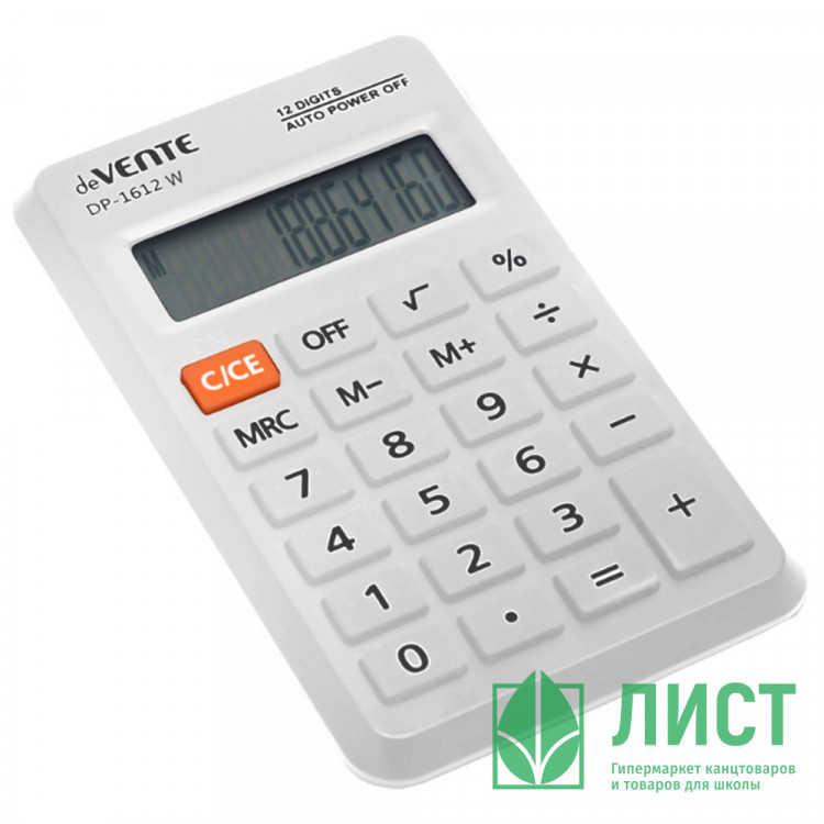 Калькулятор карманный 12разрядов deVENTE 69*114*14 белый  (DP-1612W) (Ст.1)
