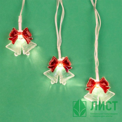 Гирлянда электрическая для дома фигурная 02м 10LED &quot;Хрустальные колокольчики&quot; цвет теплый белый (светлый провод) арт.381-233 Гирлянда электрическая для дома фигурная 02м 10LED "Хрустальные колокольчики" цвет теплый белый (светлый провод) арт.381-233