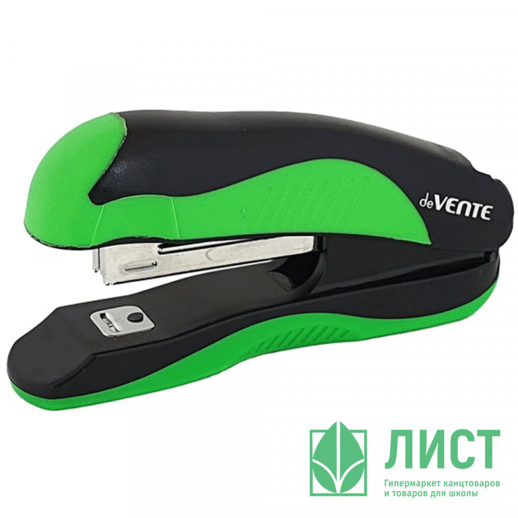 Степлер №10 (12л) пластик с каучуковой  вставкой deVENTE Монохром (Monochrome) черн/зел арт.4142001