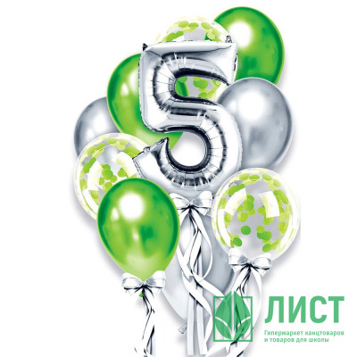 Букет шаров 13шт/наб. латекс/фольга &quot;5 лет&quot; с конфети арт.3786688 Букет шаров 13шт/наб. латекс/фольга "5 лет" с конфети арт.3786688