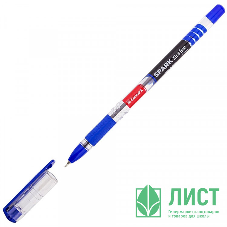Ручка шариковая прозрачный корпус резиновый упор Luxor Spark синяя/масло/игла 0,7мм арт.1597 (Ст.50)