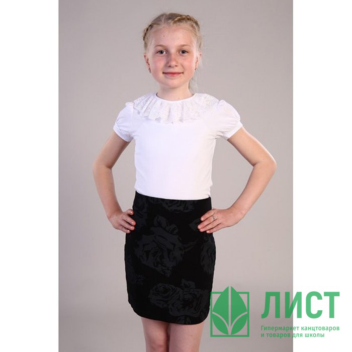 Джемпер для девочки трикотажная (Ликру) короткий рукав цвет белый арт.7000 Фиона размерный ряд 36/146-42/164