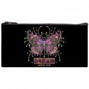 Пенал-косметичка 1 отделение плоский (ОНИКС) ПМП 17-20 Бабочка на чёрном ручка на карабине, ткань