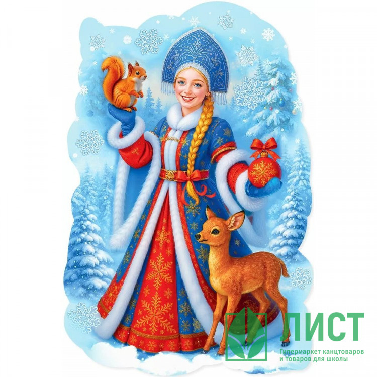 Плакат А1 "Снегурочка с оленёнком и белочкой" арт.50001501